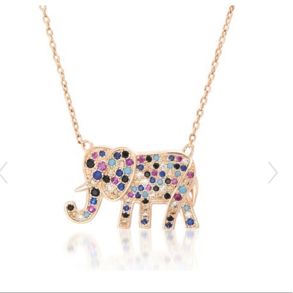 Pave Rainbow CZ Elephant Pendant Necklace